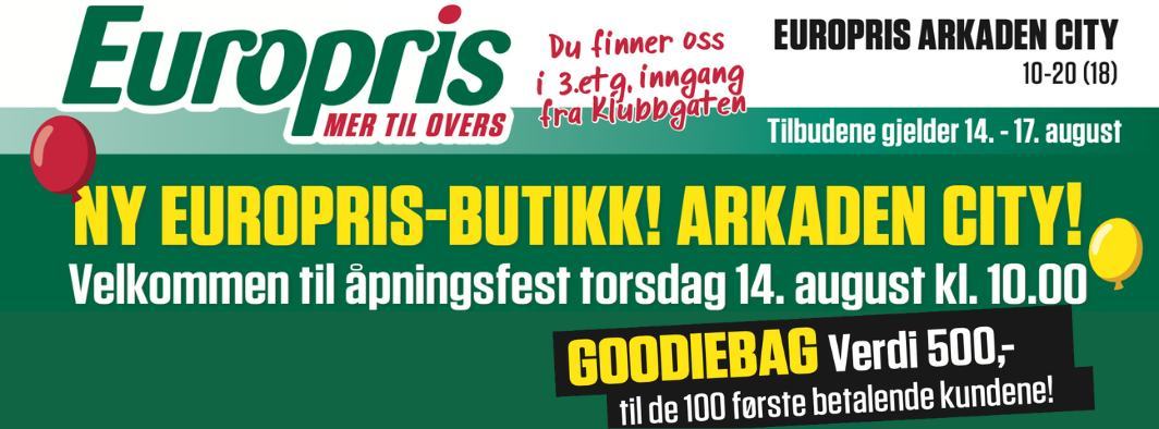 Europris åpner på Arkaden